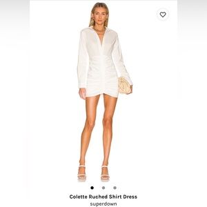 Superdown white ruched shirt dress